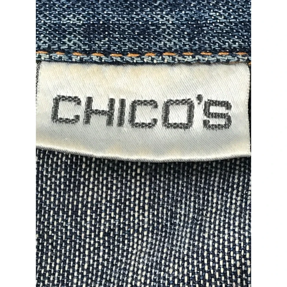 Chicos Denim Jacket Women M Blue Floral Lining Cuff Collar 100% Cotton Button Up - Picture 9 of 12